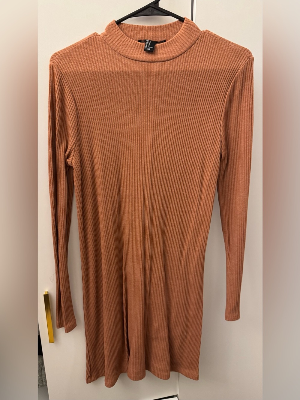 Ribbed Long Sleeve Mock Neck Dress - Rust/Mauve